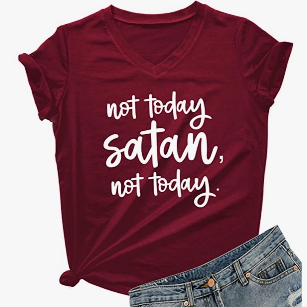 - Women Not Today Satan V-Neck Graphic T-Shirt -